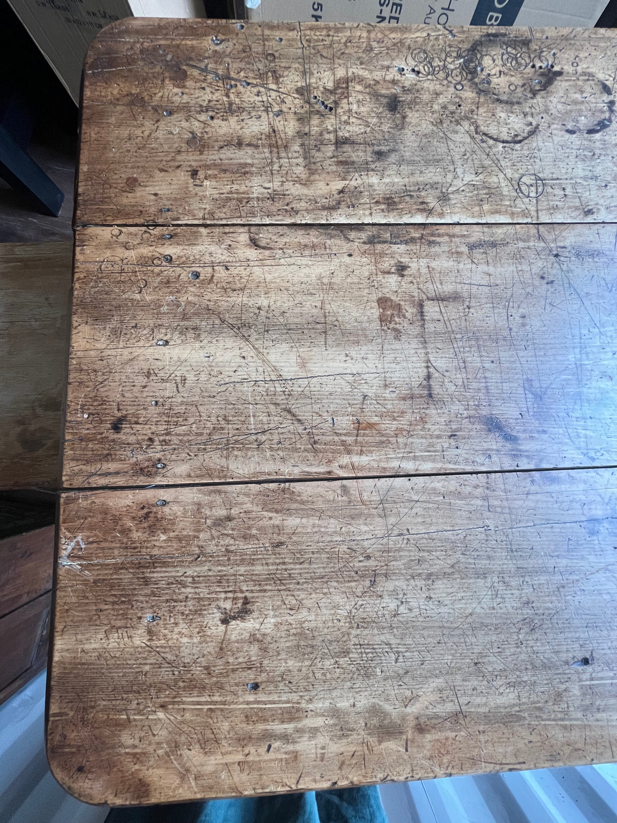 Original French Three-Plank Kitchen Table