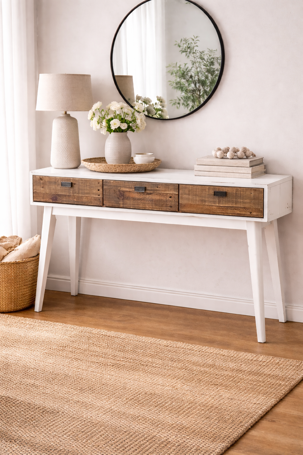 White Wash Timber Console