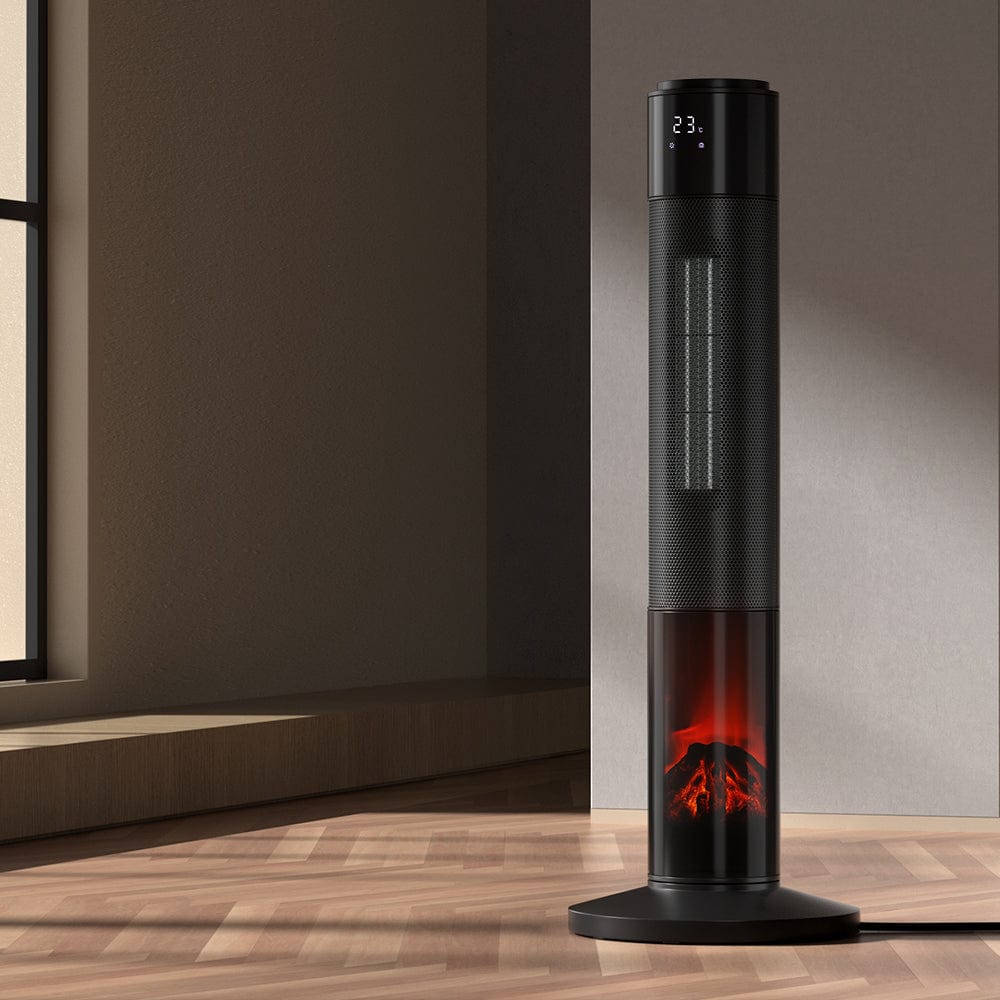 Appliances > Heaters Devanti Electric Ceramic Tower Heater 3D Flame Oscillating Remote Control 2000W
