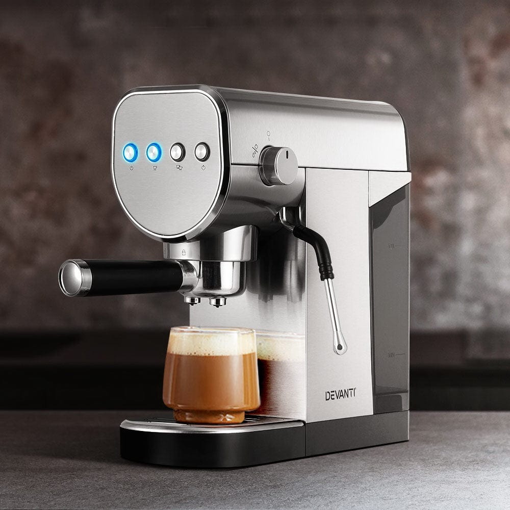 Appliances > Kitchen Appliances Devanti Coffee Machine Espresso Maker 20 Bar Milk Frother Cappuccino Latte Cafe