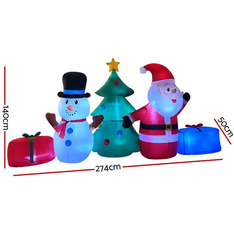 Occasions > Christmas Jingle Jollys Christmas Inflatable Tree Snowman Lights 2.7M Outdoor Decorations