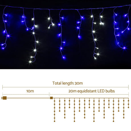 Occasions > Lights Jingle Jollys Christmas Lights 20M 800 LED Icicle Light Blue White Decorations