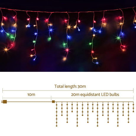 Occasions > Lights Jingle Jollys Christmas Lights 20M 800 LED Icicle Light Multi-coloured