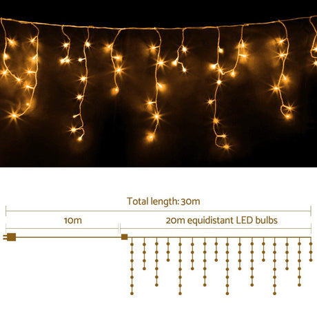 Occasions > Lights Jingle Jollys Christmas Lights 20M 800 LED Icicle Light Warm White Decorations
