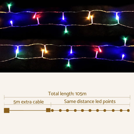 Occasions > Lights Jingle Jollys Christmas Lights 500 LED 100M String Light Multi-coloured Decora