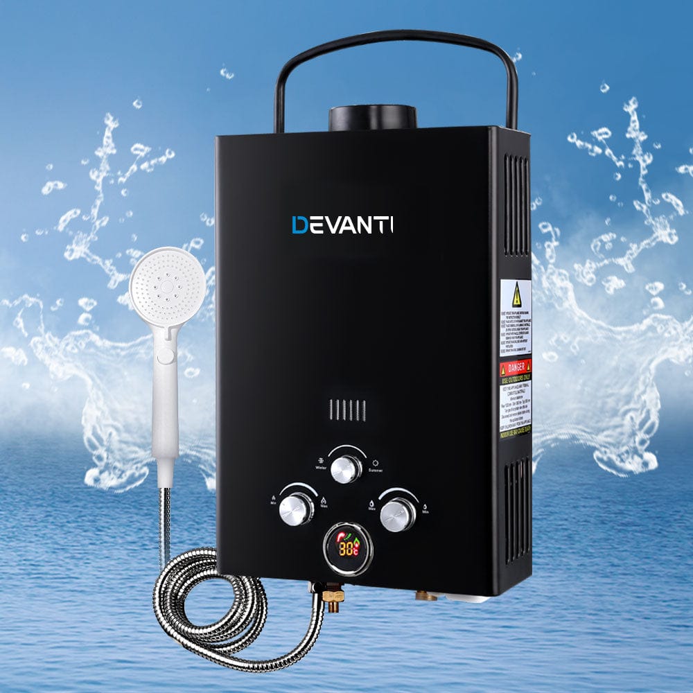 Outdoor > Camping Devanti Outdoor Gas Hot Water Heater Portable Camping Shower 12V Pump Black