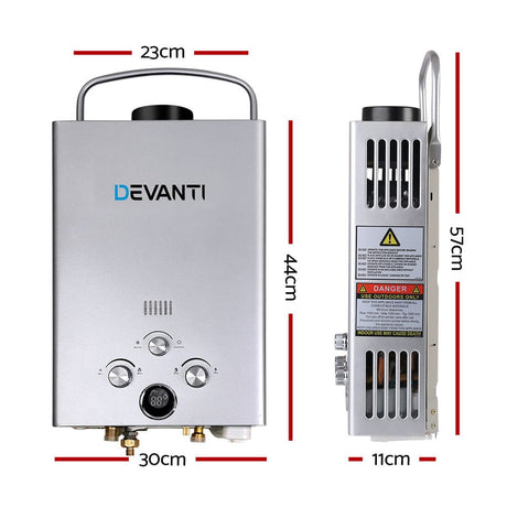 Outdoor > Camping Devanti Outdoor Gas Water Heater Portable Camping Shower 12V Pump Silver