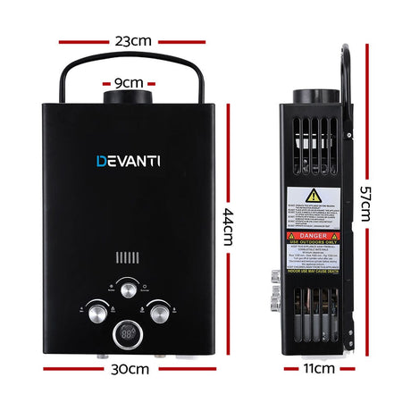 Outdoor > Camping Devanti Outdoor Portable Gas Water Heater 8LPM Camping Shower Black