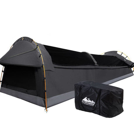 Outdoor > Camping Weisshorn Camping Swags King Single Swag Canvas Tent Deluxe Dark Grey