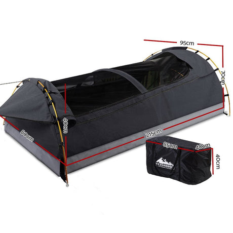 Outdoor > Camping Weisshorn Camping Swags King Single Swag Canvas Tent Deluxe Dark Grey Large