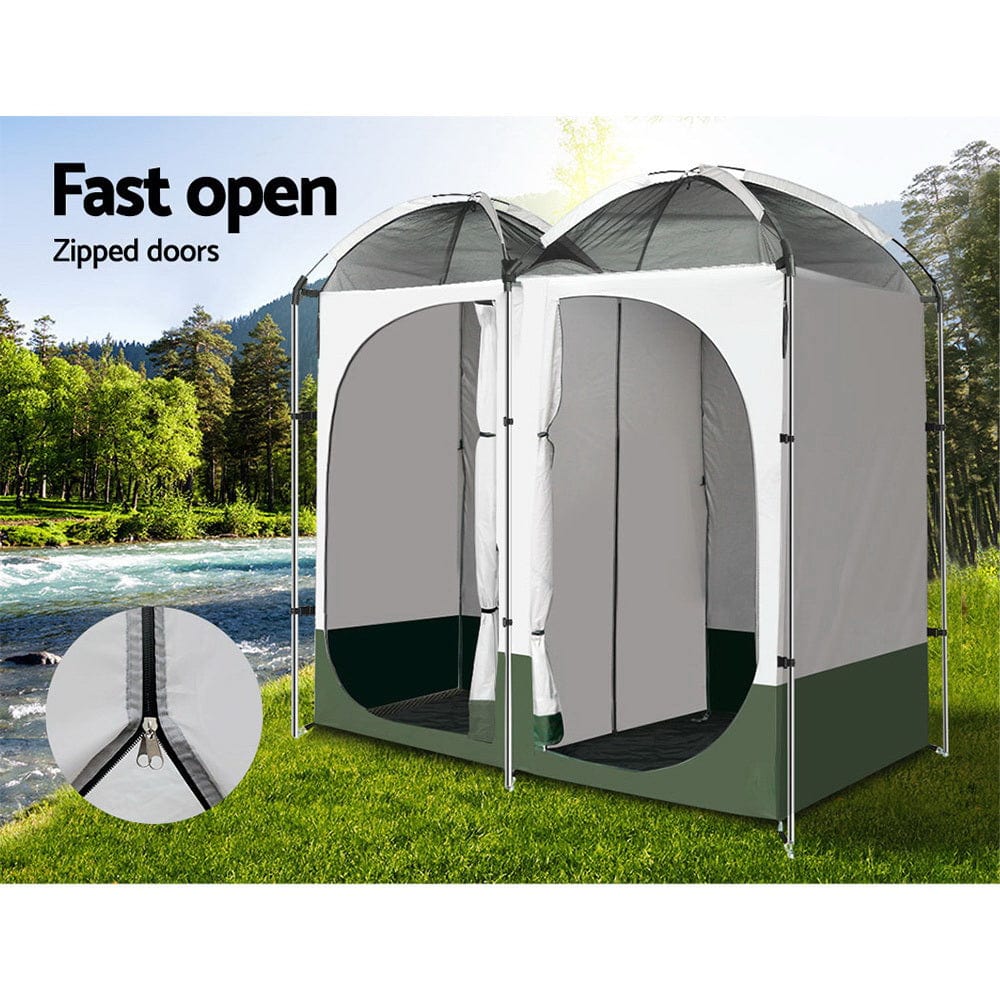 Outdoor > Camping Weisshorn Double Camping Shower Toilet Tent Outdoor Portable Change Room Green