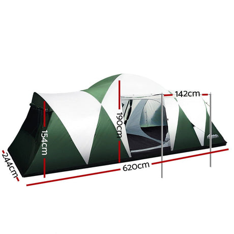 Outdoor > Camping Weisshorn Family Camping Tent 12 Person Hiking Beach Tents (3 Rooms) Green