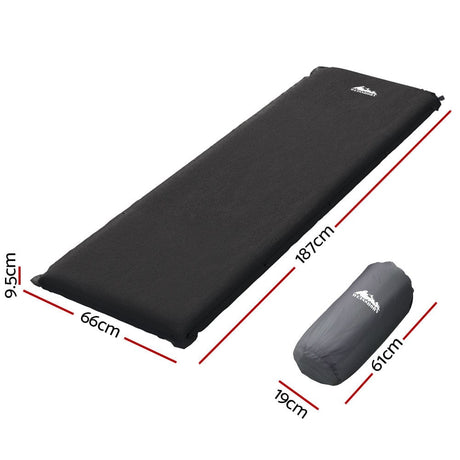 Outdoor > Camping Weisshorn Self Inflating Mattress 9.5CM Camping Sleeping Air Bed Single Black
