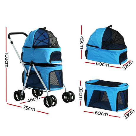 Pet Care > Cat Supplies i.Pet Pet Stroller Dog Pram Large Cat Carrier Travel Foldable 4 Wheels Double