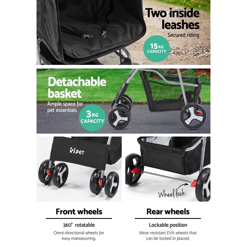Pet Care > Dog Supplies i.Pet 4 Wheel Pet Stroller - Black