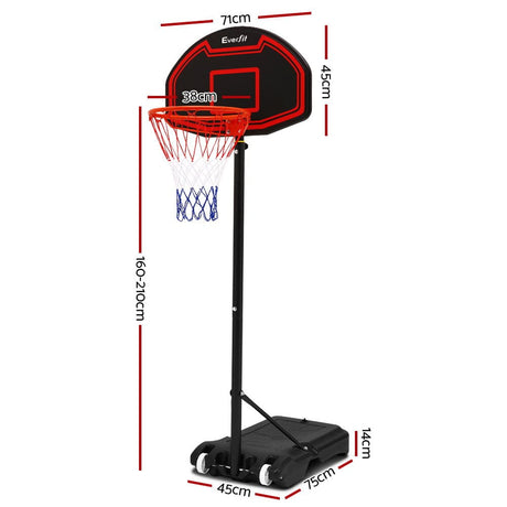 Sports & Fitness > Basketball & Accessories Everfit 2.1M Adjustable Portable Basketball Stand Hoop System Rim Black