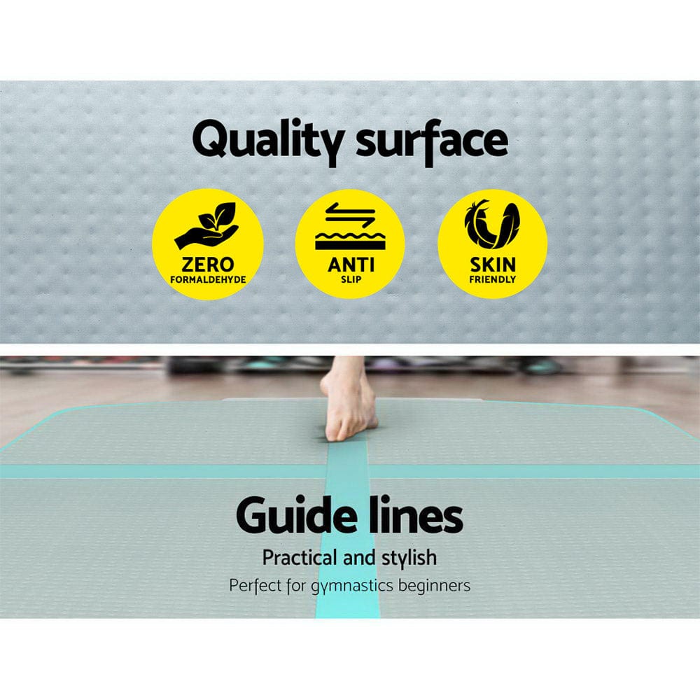 Sports & Fitness > Fitness Accessories Everfit 3m x 1m Air Track Mat Gymnastic Tumbling Mint Green and Grey