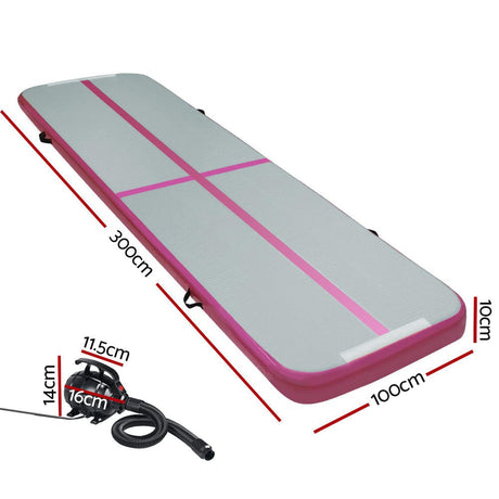 Sports & Fitness > Fitness Accessories Everfit GoFun 3X1M Inflatable Air Track Mat with Pump Tumbling Gymnastics Pink