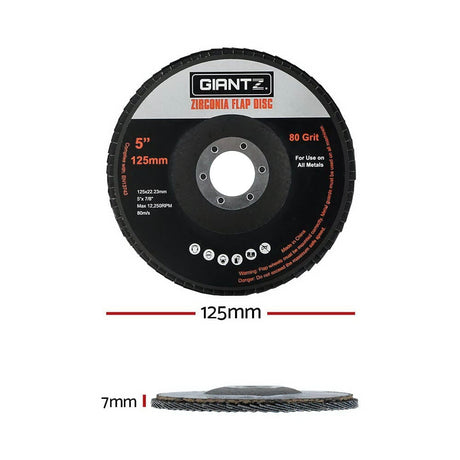 Tools > Industrial Tools Giantz 100 PCS Zirconia Sanding Flap Disc 5" 125mm 80Grit Angle Grinding Wheel