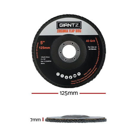 Tools > Industrial Tools Giantz 20 PCS Zirconia Sanding Flap Disc 5" 125mm 40Grit Angle Grinding Wheel