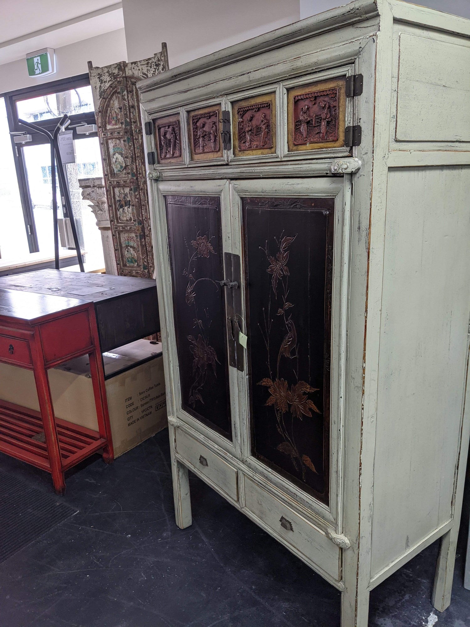 Antique Handcarved Rustic Cabinet