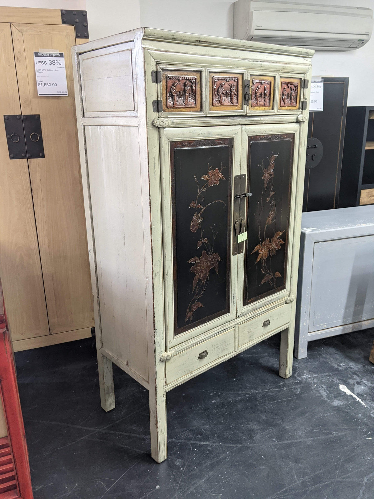 Antique Handcarved Rustic Cabinet