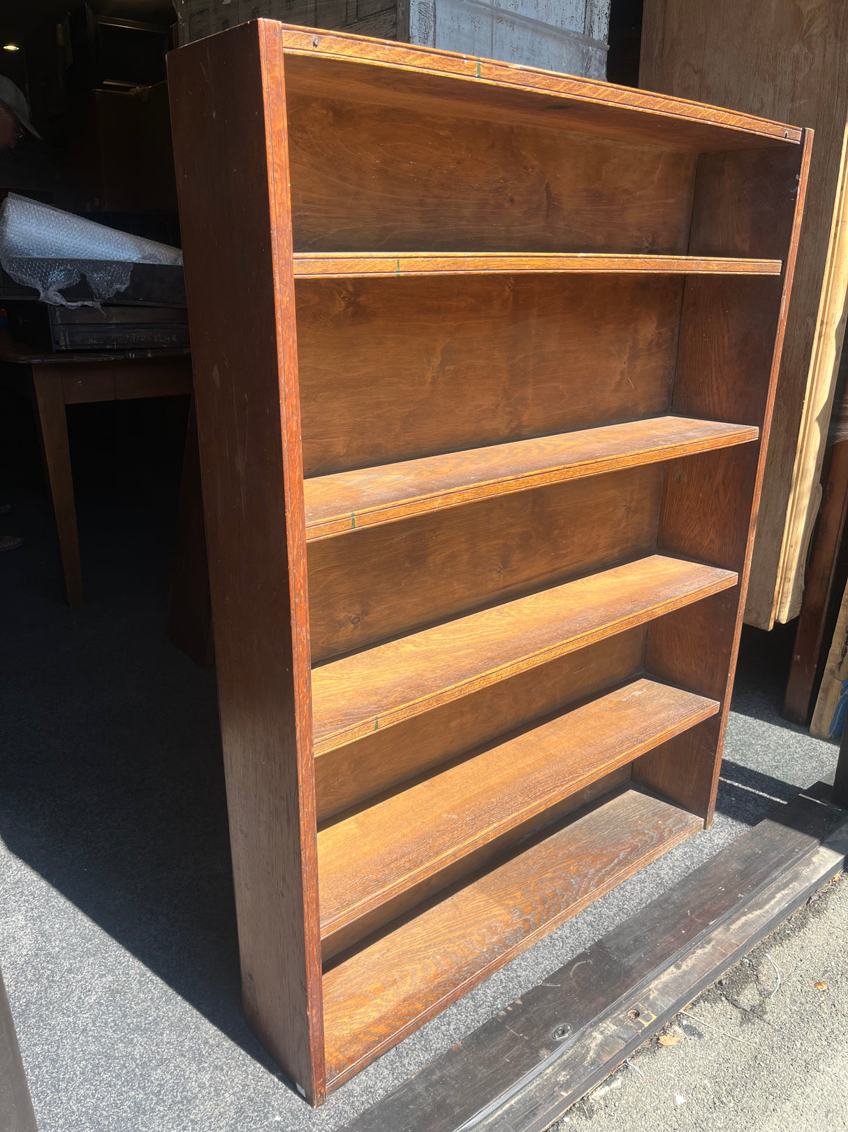 Authentic Vintage Oak Five-Shelf Bookcase