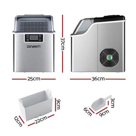 Appliances > Kitchen Appliances Devanti Ice Maker Machine Commercial Portable Ice Cube Tray Countertop 3.2L