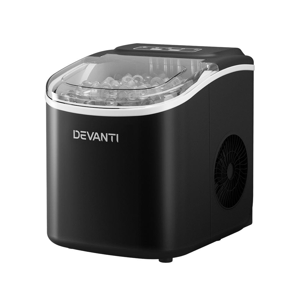 Appliances > Kitchen Appliances Devanti Portable Ice Maker Machine Ice Cube Tray 12kg Bar Countertop Black