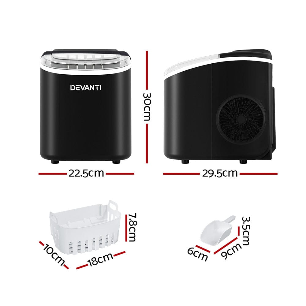 Appliances > Kitchen Appliances Devanti Portable Ice Maker Machine Ice Cube Tray 12kg Bar Countertop Black