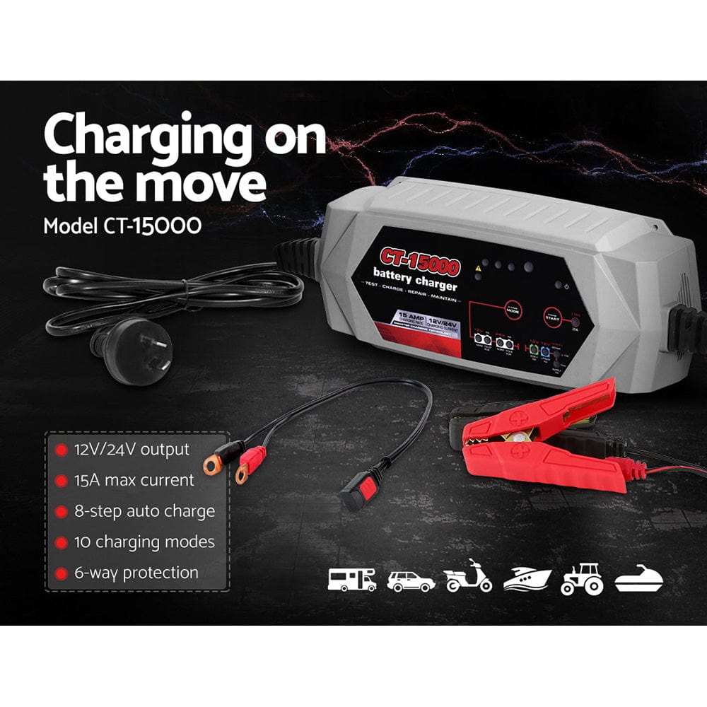 Auto Accessories > Auto Accessories Others Smart Battery Charger 15A 12V 24V Automatic SLA AGM Car Truck Boat Motorcycle Caravan