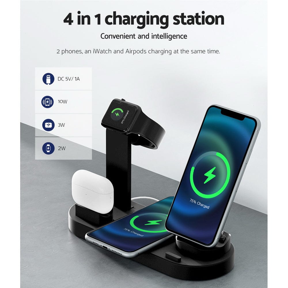 Electronics > Battery Chargers & Power Devanti 4-in-1 Wireless Charger Dock Multi-function Charging Station for Phone