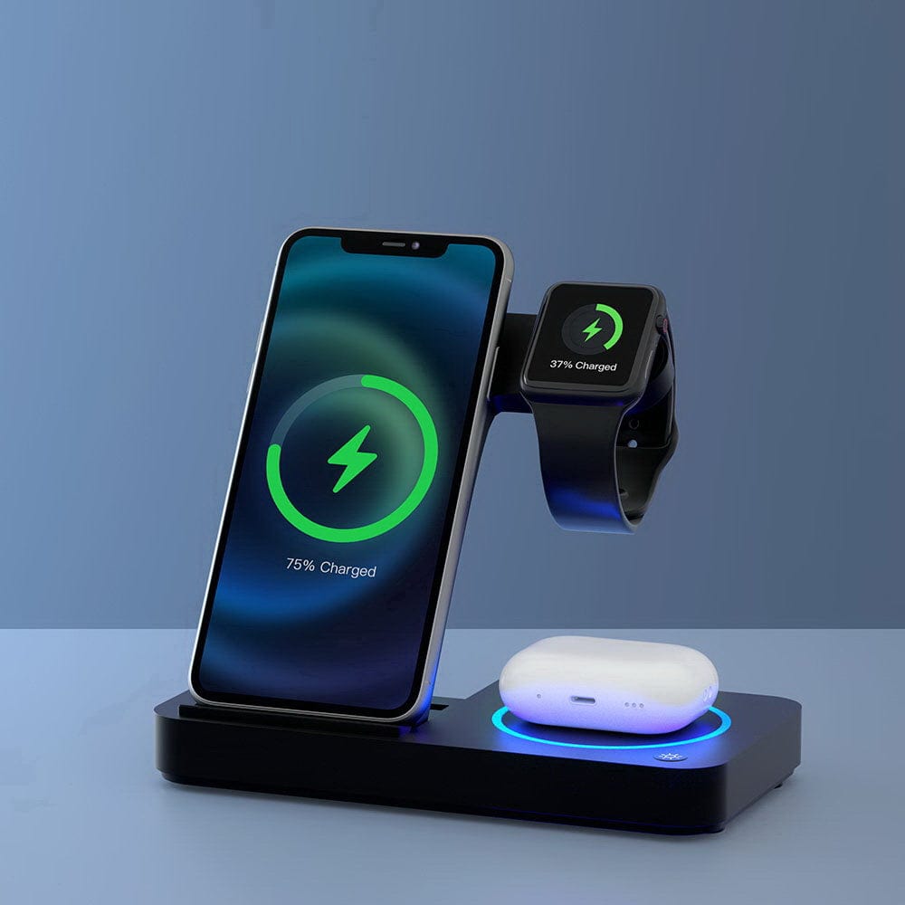 Electronics > Battery Chargers & Power Devanti 4-in-1 Wireless Charger Station Fast Charging for Phone Black