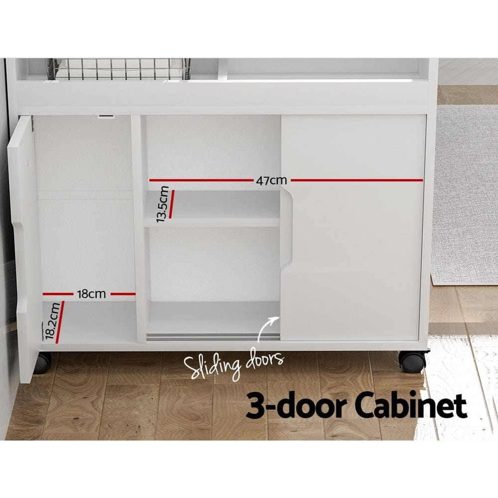 Furniture > Bathroom Artiss Bathroom Storage Cabinet Toilet Caddy Shelf 3 Doors With Wheels White