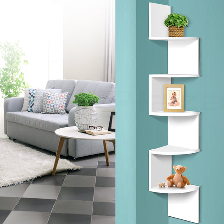 Furniture > Living Room Artiss 5 Tier Corner Wall Shelf - White