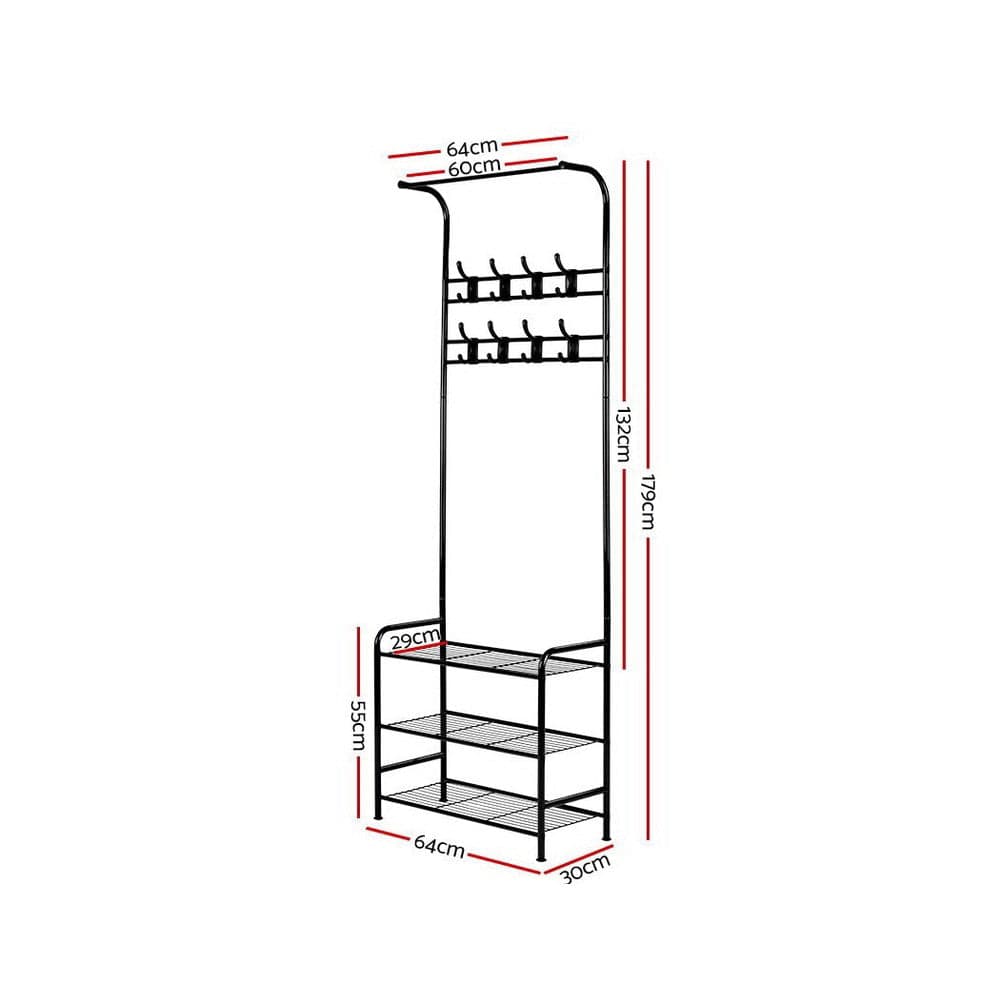 Furniture > Living Room Artiss Clothes Rack Coat Stand Garment Portable Hanger Airer Organiser Shoe Storage Metal Black