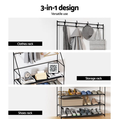 Furniture > Living Room Artiss Shoe Rack Coat Hat Stand Hallway Shoes Storage Tree Metal Shelves Black