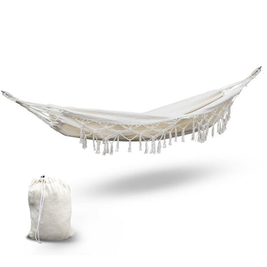 Furniture > Outdoor Gardeon Hanging Tassel Hammock Swing Bed Cream