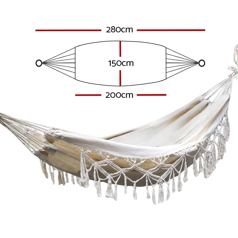 Furniture > Outdoor Gardeon Hanging Tassel Hammock Swing Bed Cream