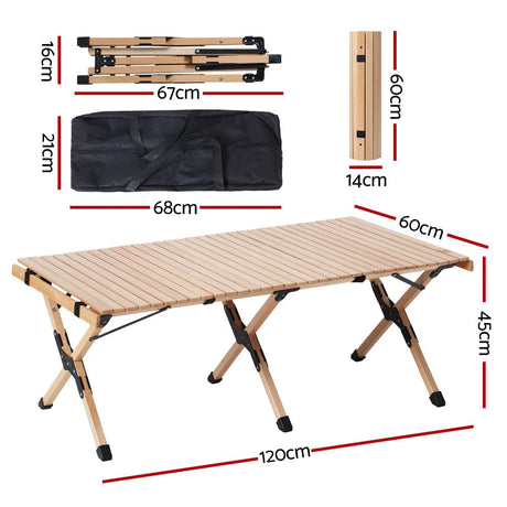 Furniture > Outdoor Gardeon Outdoor Furniture Wooden Egg Roll Picnic Table Camping Desk 120CM