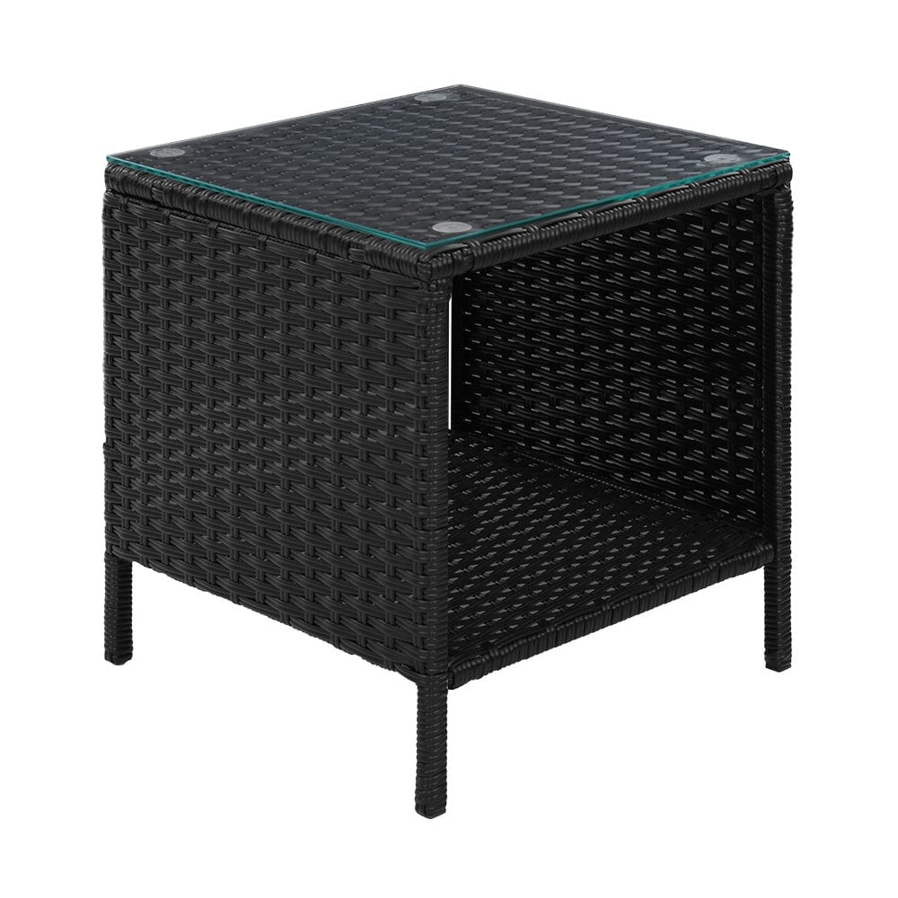 Furniture > Outdoor Gardeon Side Table Coffee Patio Outdoor Furniture Rattan Desk Indoor Garden Black