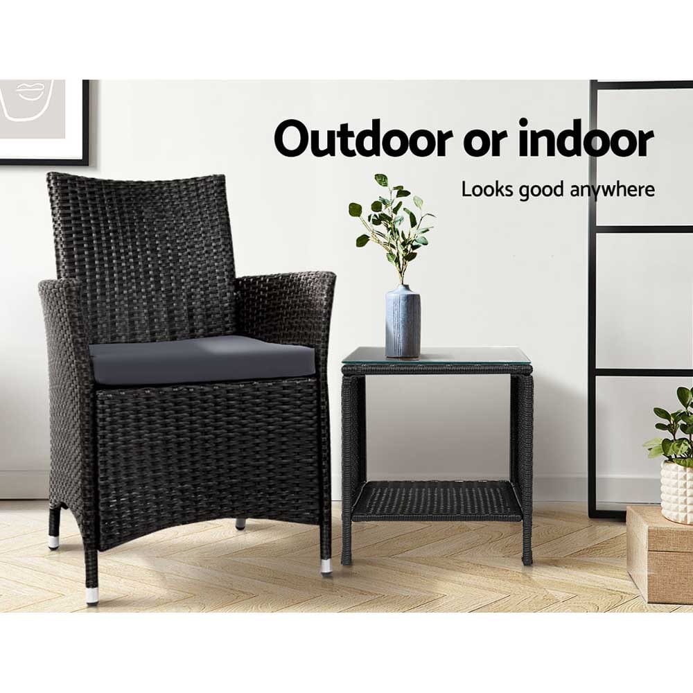 Furniture > Outdoor Gardeon Side Table Coffee Patio Outdoor Furniture Rattan Desk Indoor Garden Black