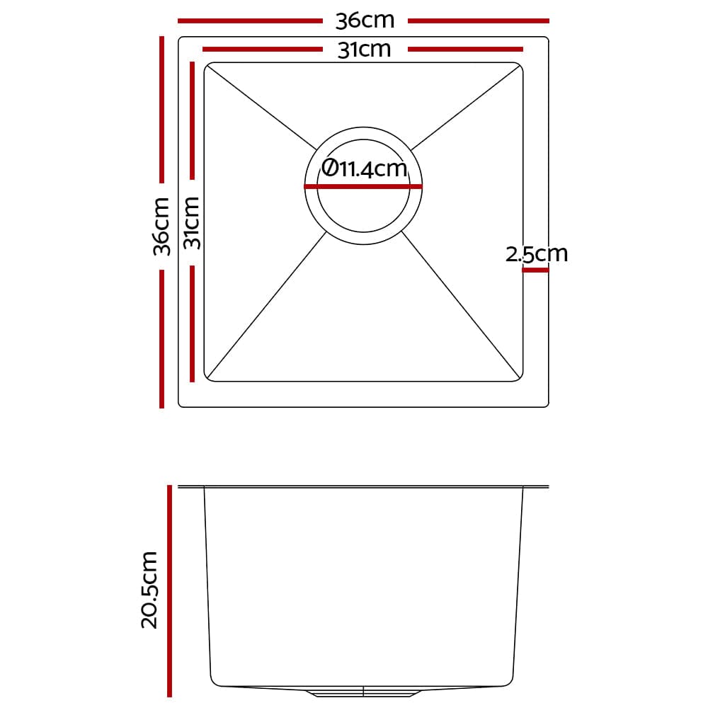 Home & Garden > Bathroom Accessories Cefito 36cm x 36cm Stainless Steel Kitchen Sink Under/Top/Flush Mount Silver