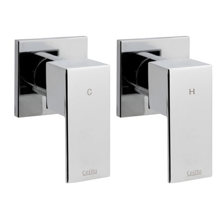 Home & Garden > Bathroom Accessories Cefito Shower Tap Bath Twin Taps Hot Cold Wall Basin Sink Vanity Brass Silver