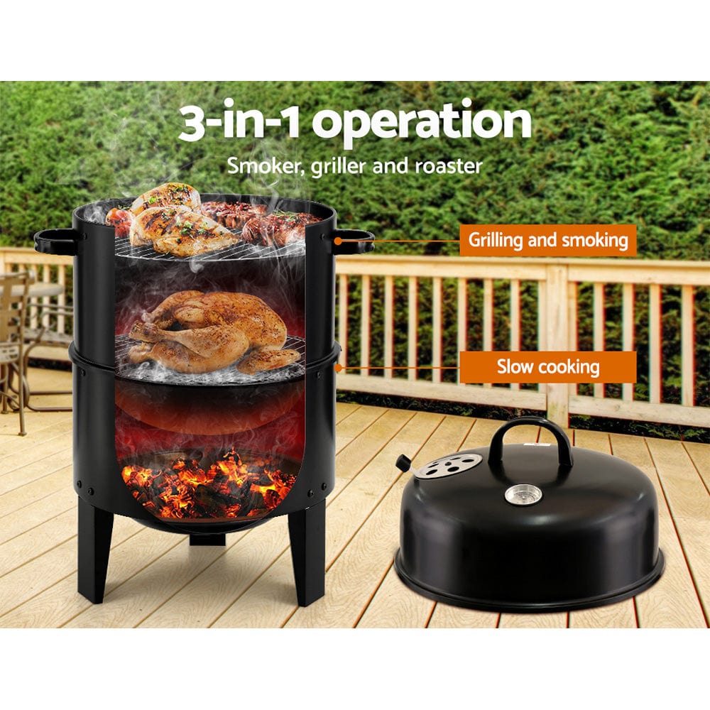 Home & Garden > BBQ Grillz 3-in-1 Charcoal BBQ Smoker - Black