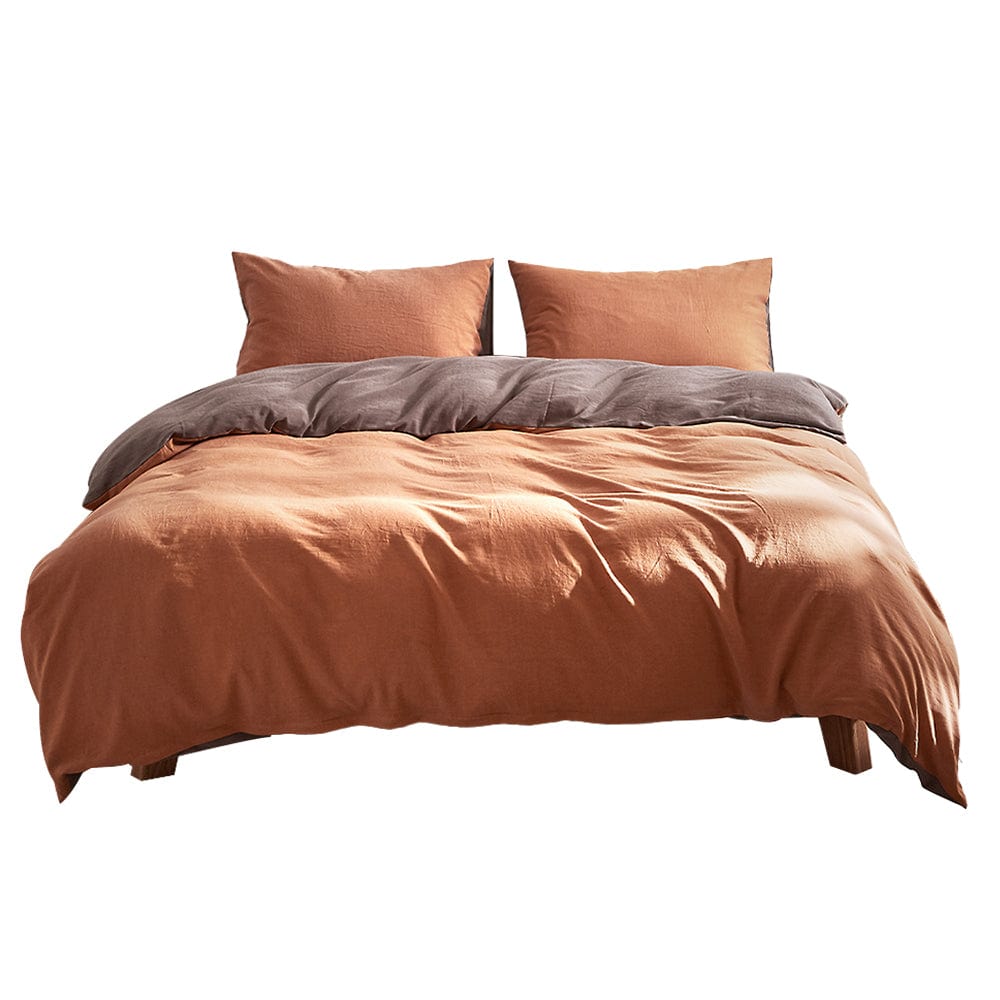 Home & Garden > Bedding Cosy Club Quilt Cover Set Cotton Duvet Double Orange Brown