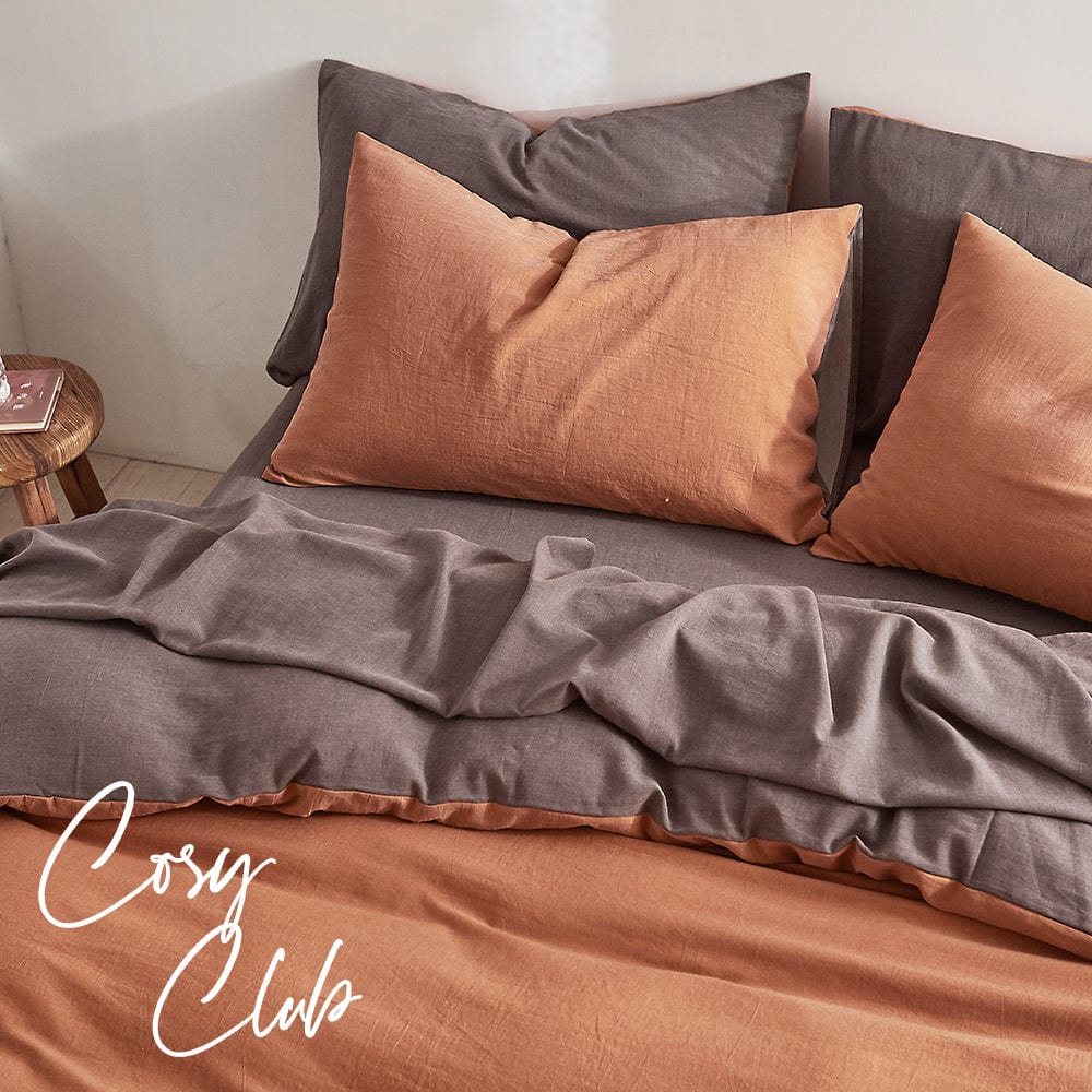 Home & Garden > Bedding Cosy Club Quilt Cover Set Cotton Duvet Double Orange Brown