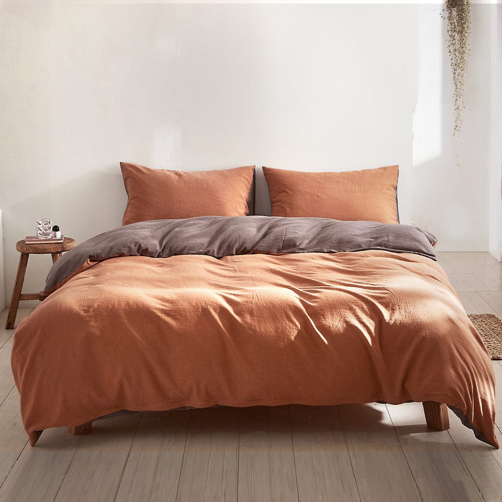 Home & Garden > Bedding Cosy Club Quilt Cover Set Cotton Duvet Double Orange Brown