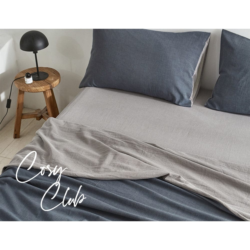 Home & Garden > Bedding Cosy Club Sheet Set Cotton Sheets Double Dark Blue Grey