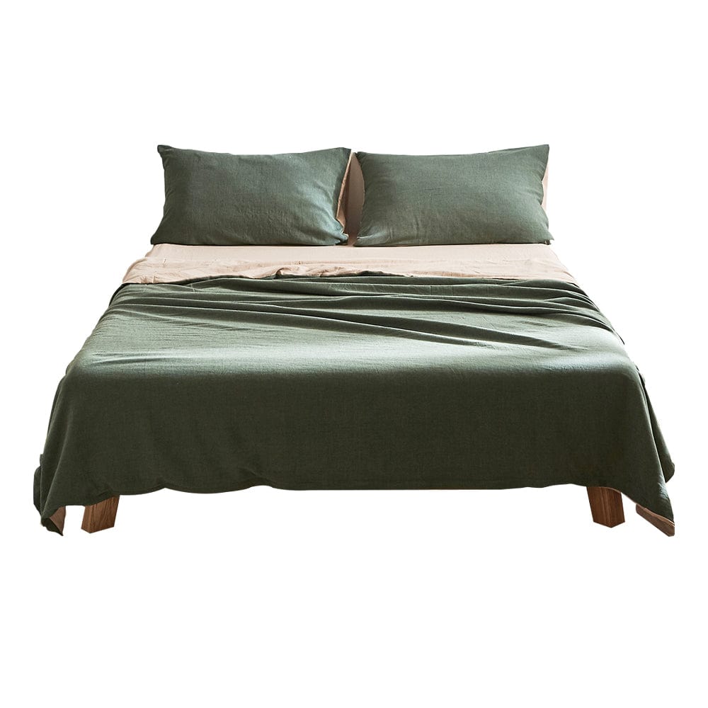 Home & Garden > Bedding Cosy Club Sheet Set Cotton Sheets Double Green Beige